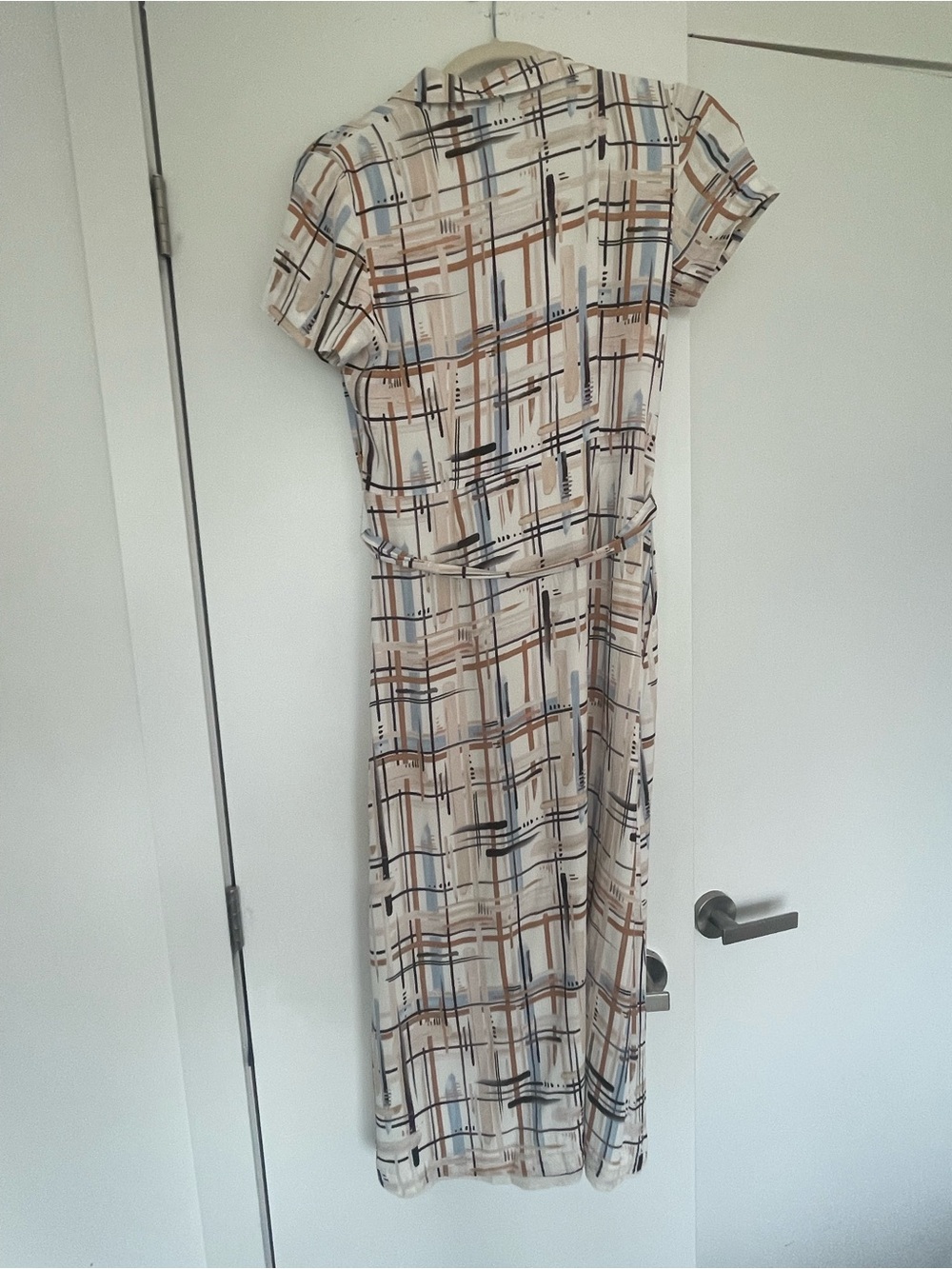 Wilfred Button-Front Plaid Midi Dress in Cream, Blue, and brown - Picture 3 of 4